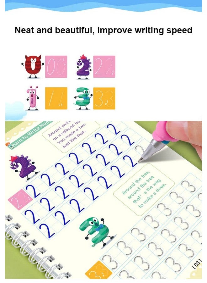 VGRASSP Magic Practice Copybook for Preschoolers, Number & Letter Tracing Book (4 Book + Pen + 10 Refill + Grip) - Image 2