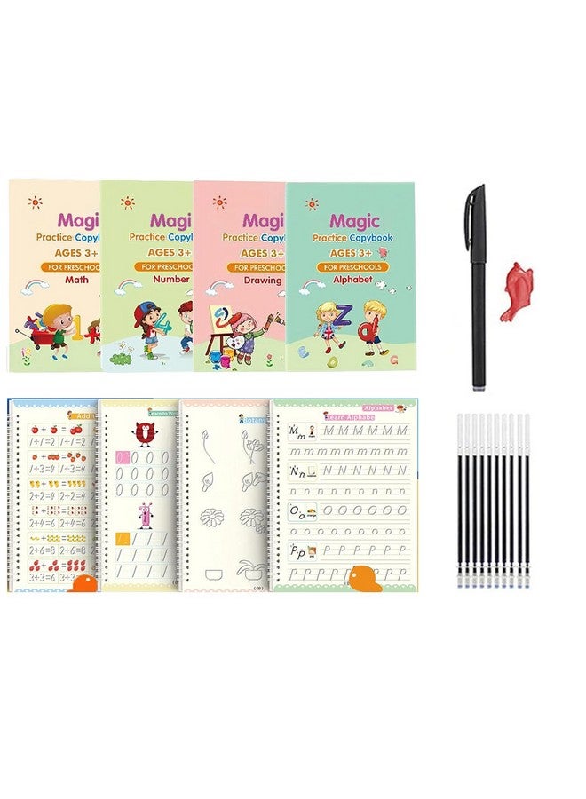 VGRASSP Magic Practice Copybook for Preschoolers, Number & Letter Tracing Book (4 Book + Pen + 10 Refill + Grip) - Image 1