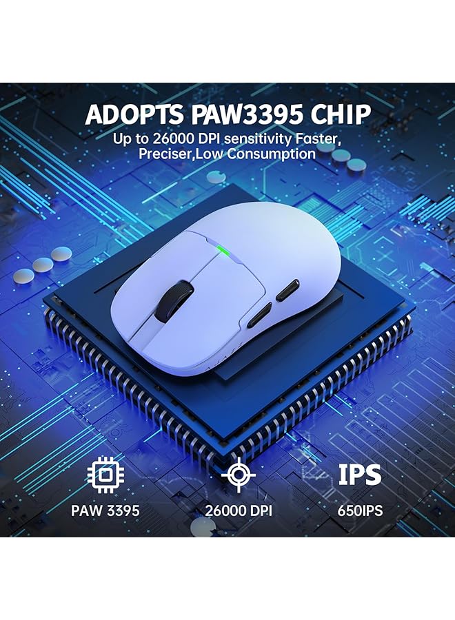 A-jazz Aj159 Dual Mode 2.4G/Usb C 56G Lightweight Gaming/Office Mouse With Paw3395 Sensor 5 Programmable Buttons Up To 26Kdpi With Magnetic Charging Dock For Pc/Laptop/Win/Mac (White)  - Image 5