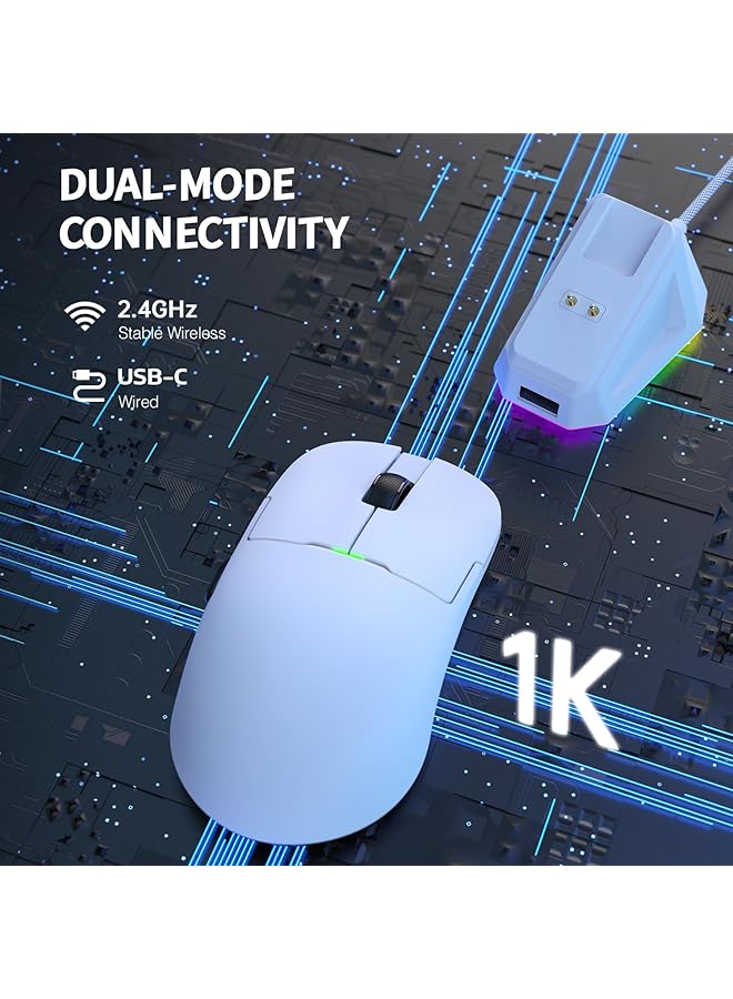 A-jazz Aj159 Dual Mode 2.4G/Usb C 56G Lightweight Gaming/Office Mouse With Paw3395 Sensor 5 Programmable Buttons Up To 26Kdpi With Magnetic Charging Dock For Pc/Laptop/Win/Mac (White)  - Image 4