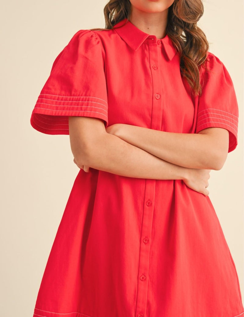 Meyhad Womens Short Sleeve Button Down Mini Shirt Dress Lapel Collar Short Dresses with Pocket(0942-CoralRed-XL) - Image 4