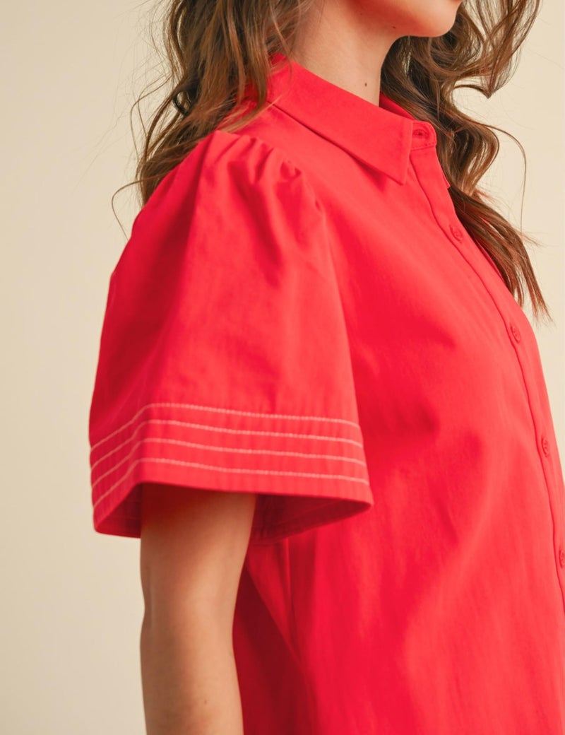 Meyhad Womens Short Sleeve Button Down Mini Shirt Dress Lapel Collar Short Dresses with Pocket(0942-CoralRed-XL) - Image 5