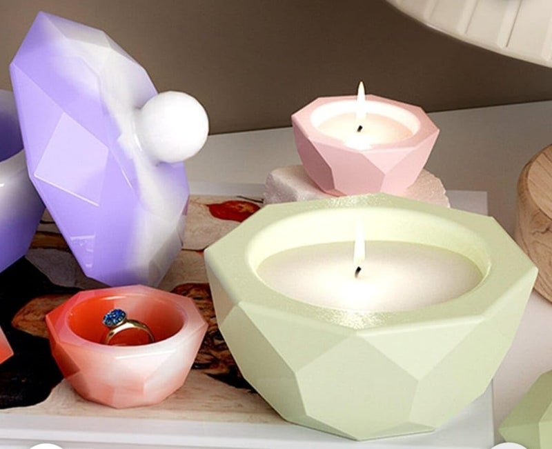 Eoast Resin Jar Mold with Lid, Silicone Storage Jewelry Candle Holder Container Mould for Casting Concrete Craft Decor (Diamond Cut) - Image 1