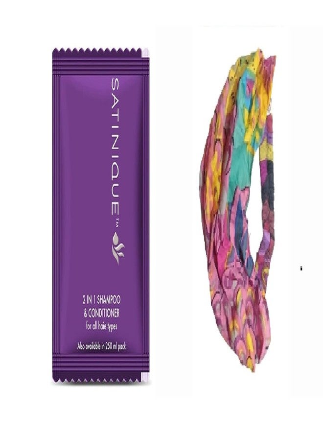 SATINIQUE 2-in-1 Shampoo and Conditioner Sachets (30 sachets in a box) and multicolor hair/head band [ASSORTED] - COMBO