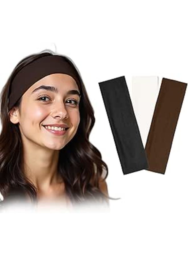 3 Pack Women’s Headbands – White, Black & Brown, Soft & Stretchy, Perfect for Yoga, Running & Sports - Image 1