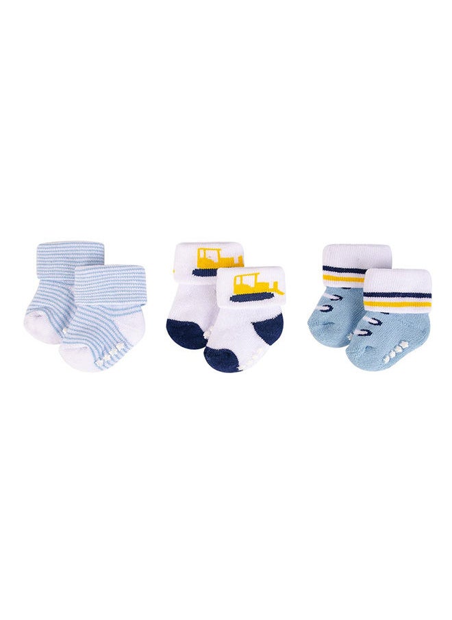 hudson baby Baby Terry Socks With Non-Skid 3 Piece Bulldozer  - Image 1