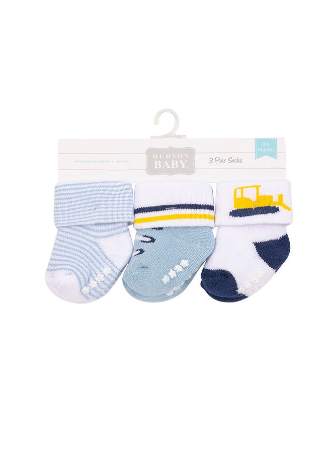 hudson baby Baby Terry Socks With Non-Skid 3 Piece Bulldozer  - Image 2