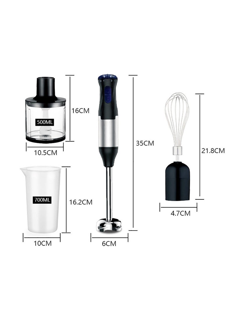 Generic - 1000W 4 In 1 Stainless Steel Handheld Blender Multipurpose Blender Kit 5 Speeds with 700ML Mixing Cup and 500ML Meat Grinding Bowl - Image 1