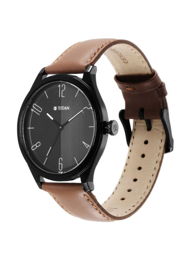 تيتان Titan Quartz Analog Black Dial Leather Strap Watch for Men 1865nl01