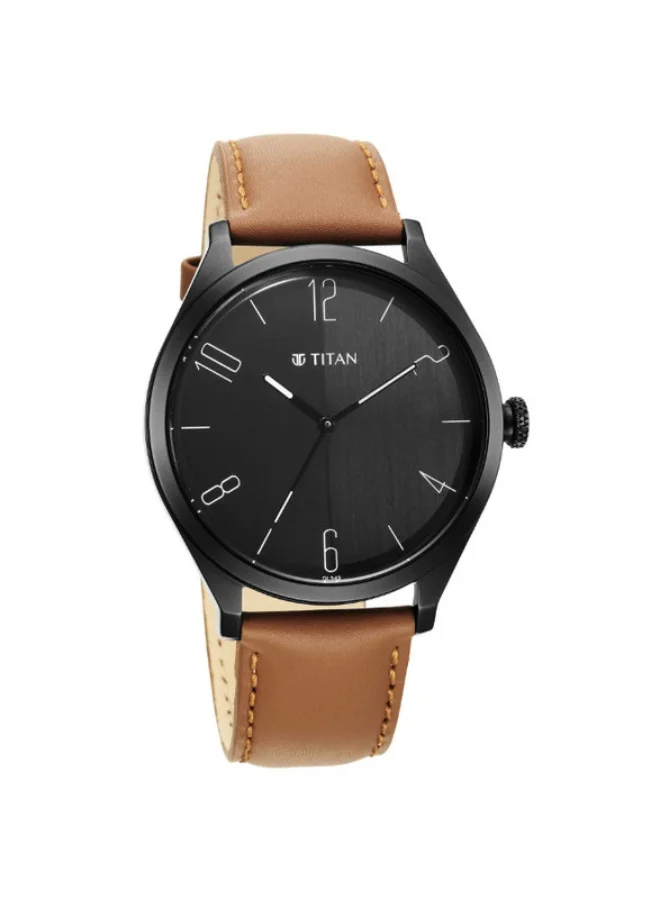 تيتان Titan Quartz Analog Black Dial Leather Strap Watch for Men 1865nl01