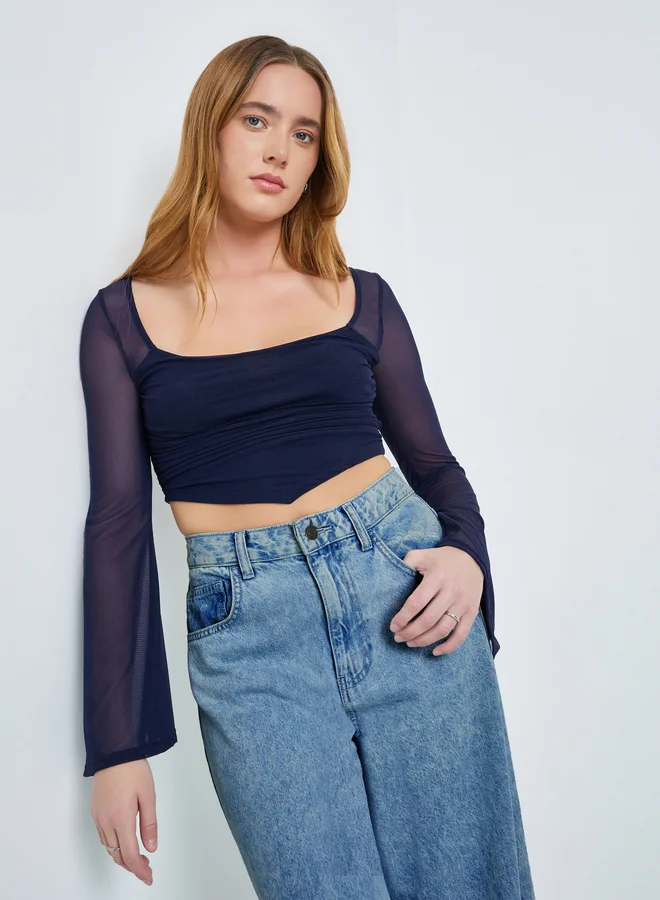 تايك تو بلوزة قصيرة بياقة مربعة