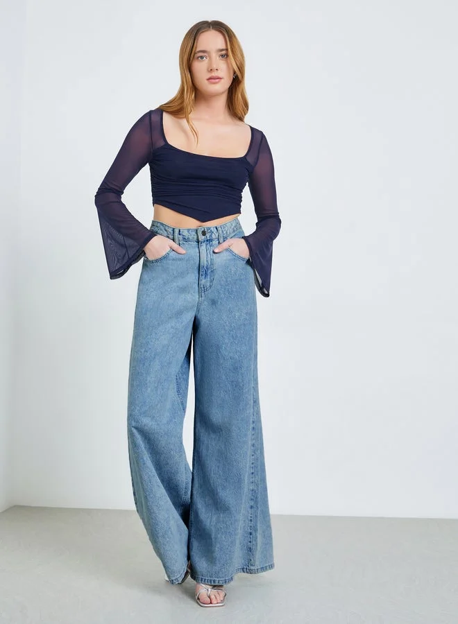 Take Two Navy Blue Square Neck Crop Top
