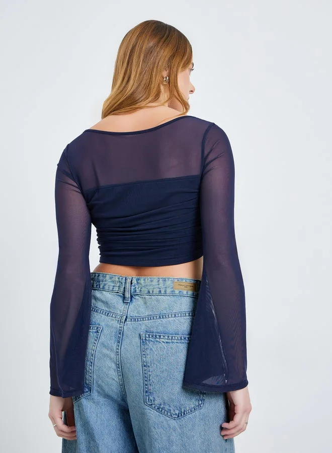 Take Two  Navy Blue Square Neck Crop Top for Women | Best Price UAE