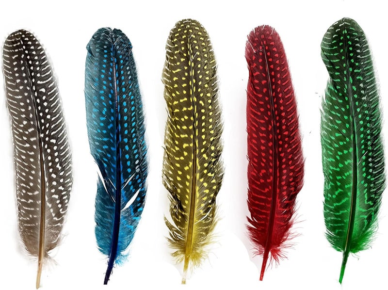 HAPPY FEATHER 6-9 inch Natural Guinea Wing Plumage Feather for DIY Craft, Jewelry and Clothing Decoration Pack of 20-Yellow - Image 5