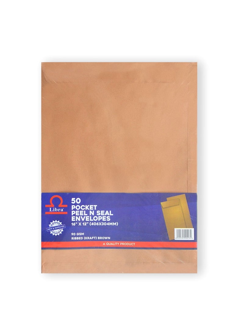 Libra A3 Pocket Ribbed Brown Envelopes, 16×12 – 90GSM (Peel & Seal 50 Pieces Box) - Image 2