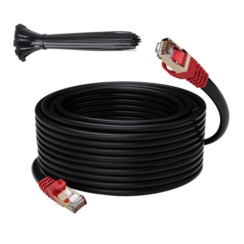 Adoreen Cat 6E Cat 7 Outdoor Ethernet Cable 100 FT,Adoreen 10Gbps Heavy-Duty Shielded Internet Cable From 25-300FT,POE,SFTP,Waterproof Direct Burial&Indoor,Cat6A Cat7 Copper Network Cable RJ45 Patch Cord+Ties - Image 1