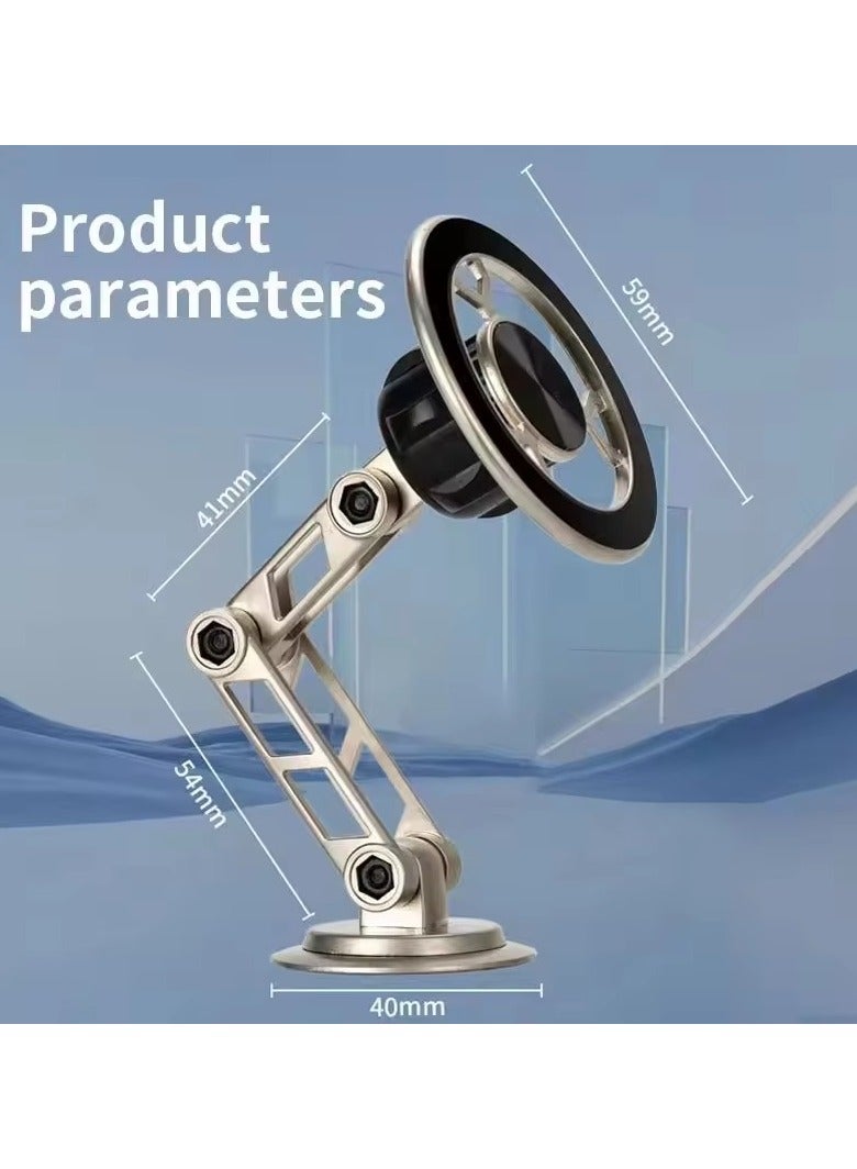 Alloy Magnetic Car Phone Holder - Strong, Stable Mount with 180-Degree Rotation, Folding Robotic Arm Bracket for Dashboard (Silver) - Image 2