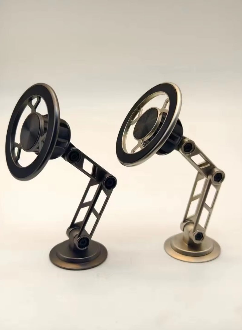 Alloy Magnetic Car Phone Holder - Strong, Stable Mount with 180-Degree Rotation, Folding Robotic Arm Bracket for Dashboard (Silver) - Image 3