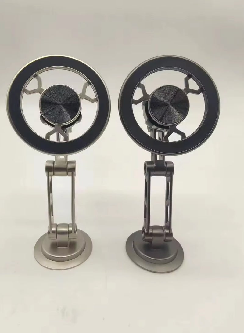 Alloy Magnetic Car Phone Holder - Strong, Stable Mount with 180-Degree Rotation, Folding Robotic Arm Bracket for Dashboard (Silver) - Image 4