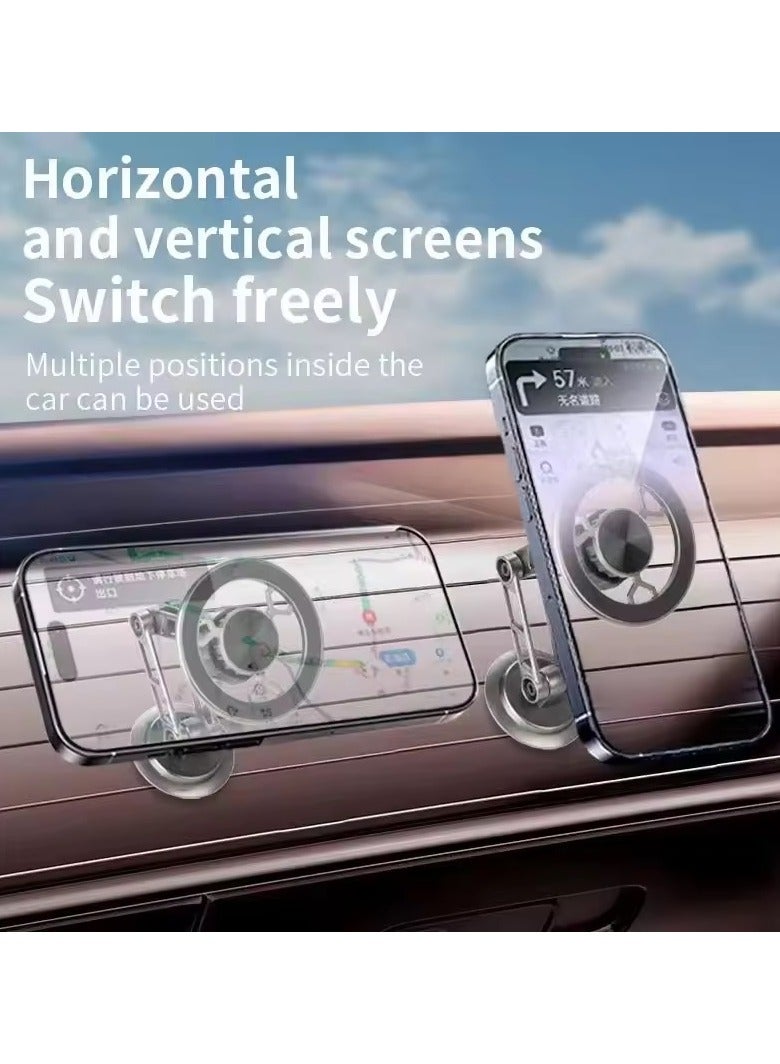 Alloy Magnetic Car Phone Holder - Strong, Stable Mount with 180-Degree Rotation, Folding Robotic Arm Bracket for Dashboard (Silver) - Image 5