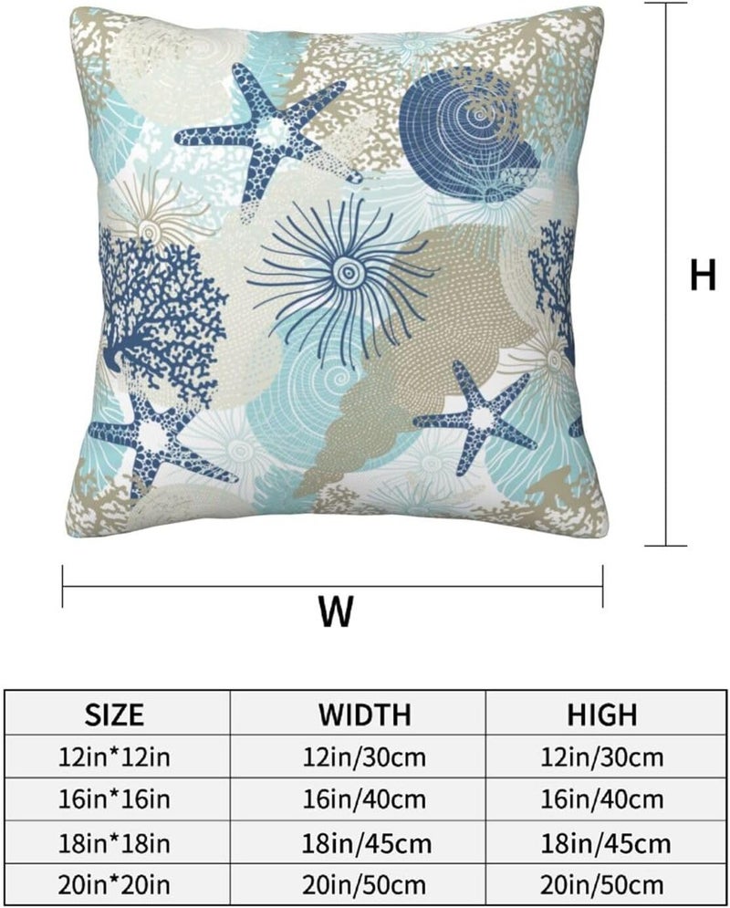 Poream Beach Ocean Starfish Seashell Nautical Coastal Throw Pillow Covers 20x20 in Farmhouse Pillow Case Soft Outdoor Cushion Covers Set of 2 for Sofa Bed Bedroom Car Chair Living Room Home Decorative - Image 4