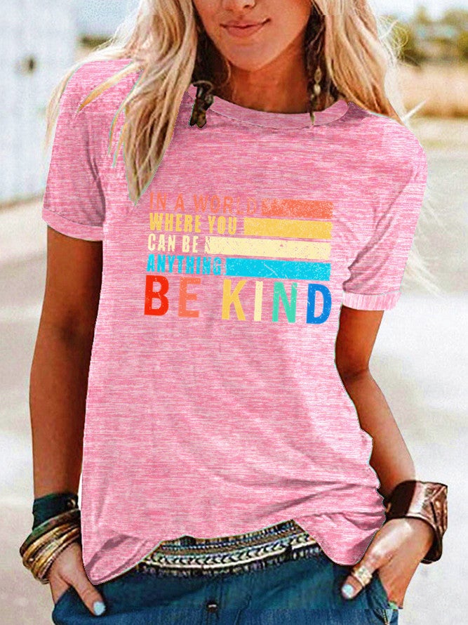 Cross-border wish ebay Amazon be kind pattern printed contrast short sleeve t-shirt for women - Image 1