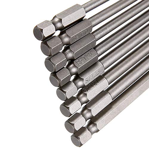 Wolfride Torx Head Screwdriver Bit Set 1/4 Inch Hex Shank Torx Head Drill Bits T8 T10 T15 T20 T25 T27 T30 T40 Magnetic Torx Bit set S2 150mm Length - Image 2