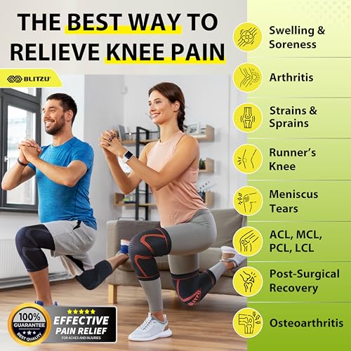 BLITZU Knee Brace for Women & Men, 2 Pack Compression Knee Brace, Knee Support Sleeve for Pain Relief, Running, Workout, Sports, Knee Braces for ACL, Meniscus Tear, Arthritis, Injury Recovery Beige M - Image 2