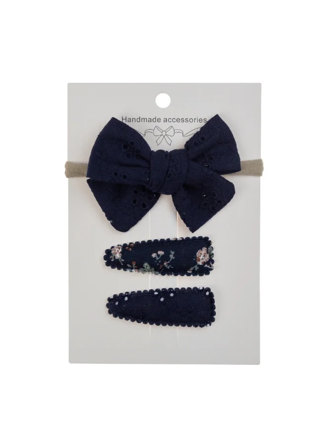دىدانيالا Jana Ribbon Bow Clip Set with Ponytail For Babies and Girls - Navy Blue