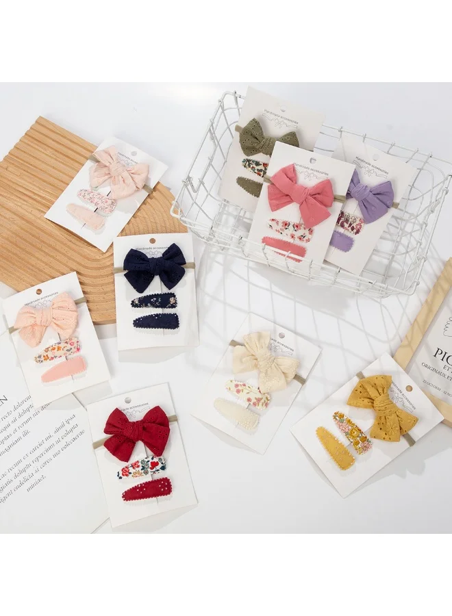 D'Daniela Jana Ribbon Bow Clip Set with Ponytail For Babies and Girls - Navy Blue