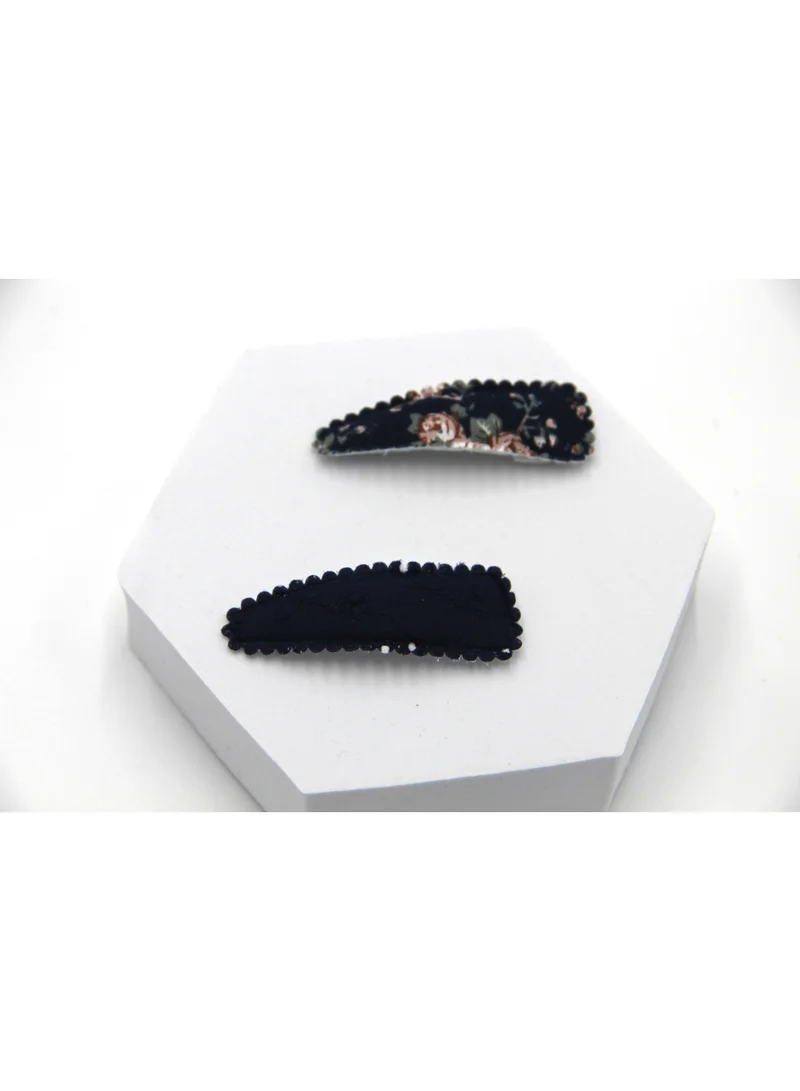 D'Daniela Jana Ribbon Bow Clip Set with Ponytail For Babies and Girls - Navy Blue