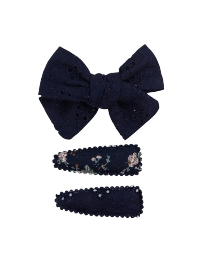 دىدانيالا Jana Ribbon Bow Clip Set with Ponytail For Babies and Girls - Navy Blue