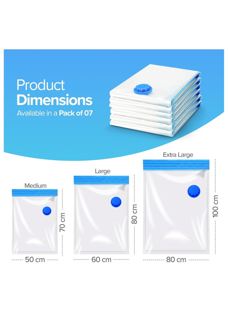TNM Reusable Vacuum Storage Bags – Space Saver Bags 7 Pack (1 Large, 2 Medium, 2 Small) with 2 Hand Pumps | Compression Bags for Clothes | travel storage bags | vacuum seal bags | Reusable Sealer Storage Bag - Image 2