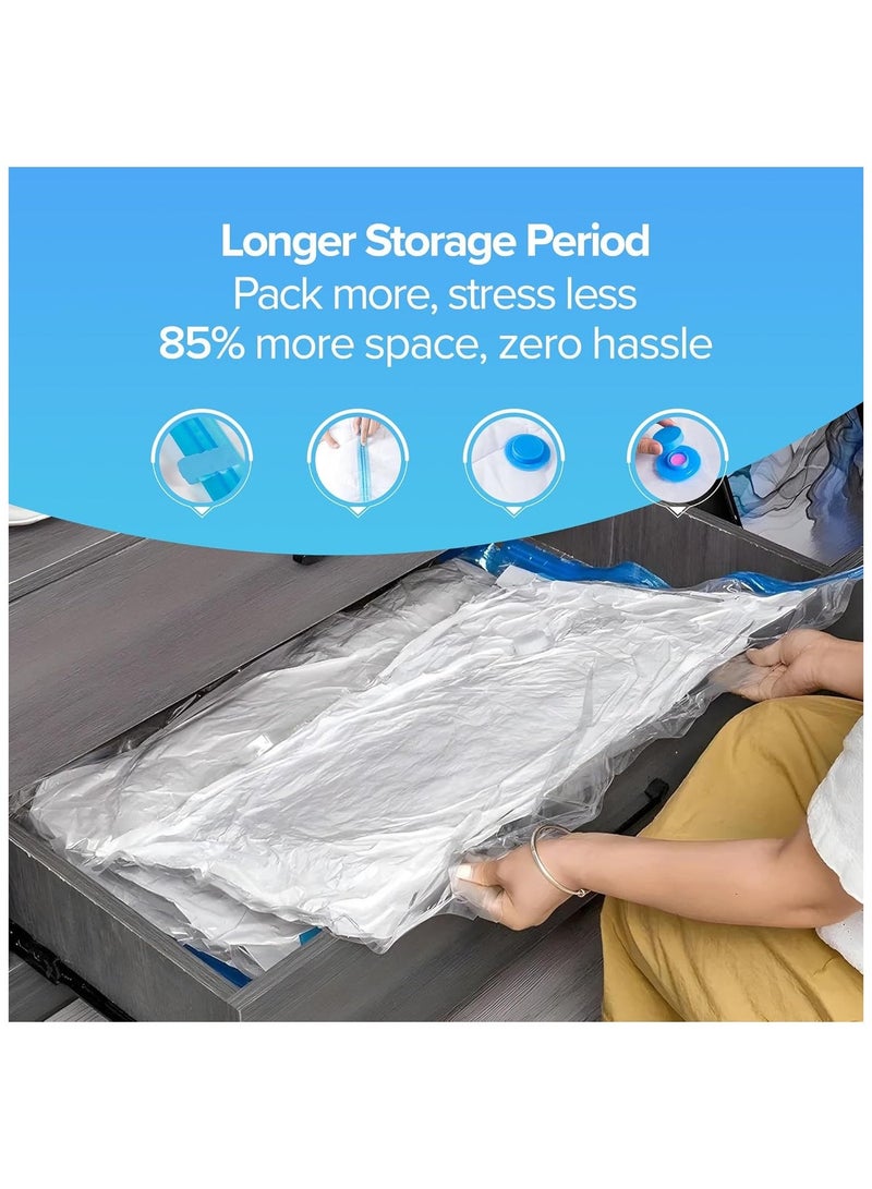 تنم أكياس تخزين مفرغة قابلة لإعادة الاستخدام - عبوة من 7 أكياس موفرة للمساحة (واحدة كبيرة، اثنتان متوسطتان، اثنتان صغيرتان) مع مضختين يدويتين | أكياس ضغط للملابس | حقائب تخزين للسفر | أكياس مانعة للتسرب | حقيبة تخزين قابلة لإعادة الاستخدام - Image 2