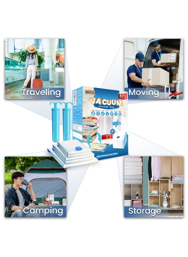 تنم أكياس تخزين مفرغة قابلة لإعادة الاستخدام - عبوة من 7 أكياس موفرة للمساحة (واحدة كبيرة، اثنتان متوسطتان، اثنتان صغيرتان) مع مضختين يدويتين | أكياس ضغط للملابس | حقائب تخزين للسفر | أكياس مانعة للتسرب | حقيبة تخزين قابلة لإعادة الاستخدام - Image 5