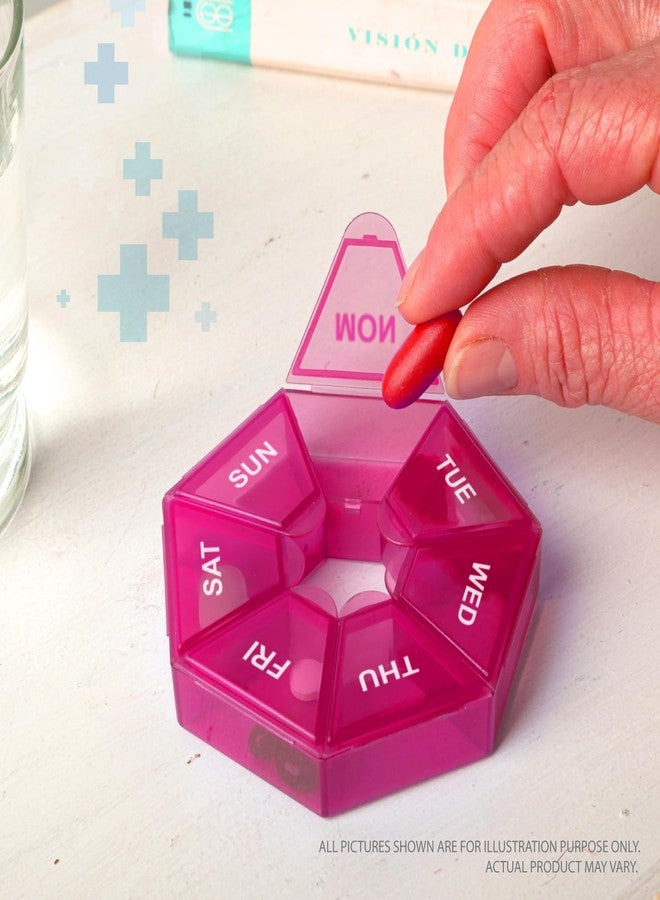 Deke Home - Small Weekly Pill Organizer, Round Pill Dispenser for Travel, Mini Pill Organizer, Compact Medicine Holder, Pill Sorters 7 Days, Portable Vitamin Container, BPA Free (Food Grade) - Image 3