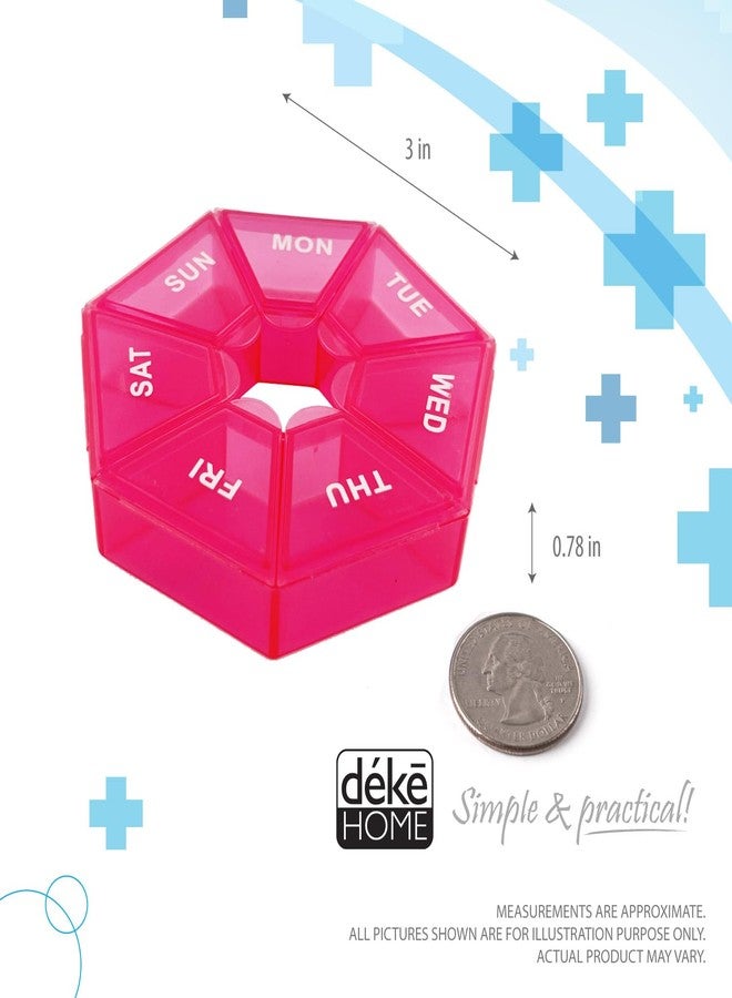 Deke Home - Small Weekly Pill Organizer, Round Pill Dispenser for Travel, Mini Pill Organizer, Compact Medicine Holder, Pill Sorters 7 Days, Portable Vitamin Container, BPA Free (Food Grade) - Image 2