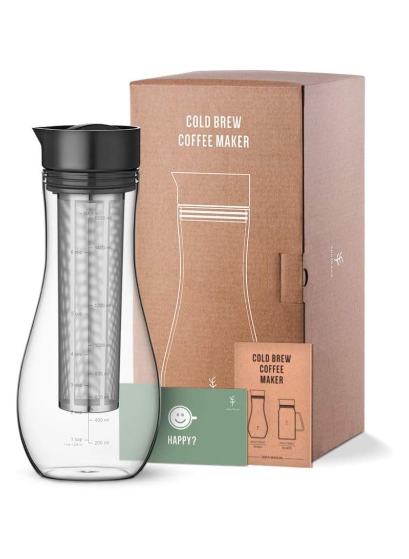 Soulhand Cold Brew Coffee Maker Iced Coffee Maker with Airtight Lid Cold Brew Pitcher with Removable Stainless Steel Filter for Ready To Drink Iced Coffee Hot Tea Fruit Beverage Brewing 1.5L