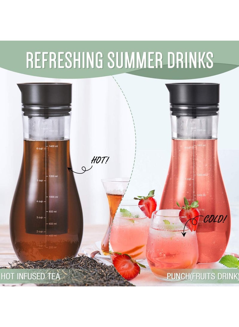 Soulhand Cold Brew Coffee Maker Iced Coffee Maker with Airtight Lid Cold Brew Pitcher with Removable Stainless Steel Filter for Ready To Drink Iced Coffee Hot Tea Fruit Beverage Brewing 1.5L