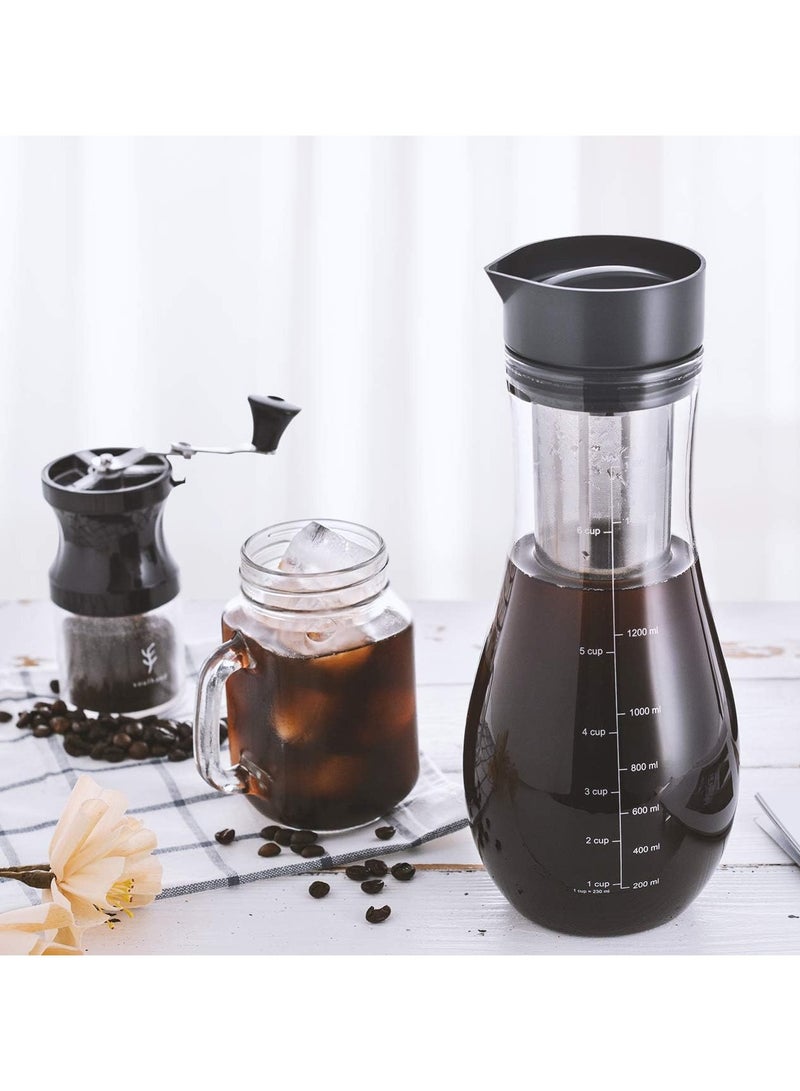 Soulhand Cold Brew Coffee Maker Iced Coffee Maker with Airtight Lid Cold Brew Pitcher with Removable Stainless Steel Filter for Ready To Drink Iced Coffee Hot Tea Fruit Beverage Brewing 1.5L