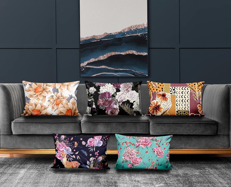 Ultimate Trends Polyester Digital Modern Printed Pillow Cover 12x18 Set of 5 Multi Color UTCS1054