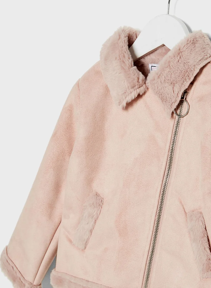 MINOTI Kids Fur Lined Biker Jacket