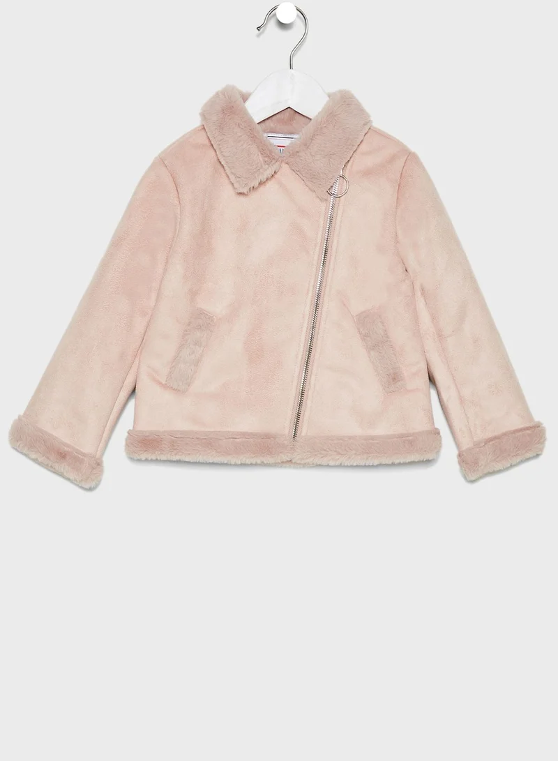 MINOTI Kids Fur Lined Biker Jacket