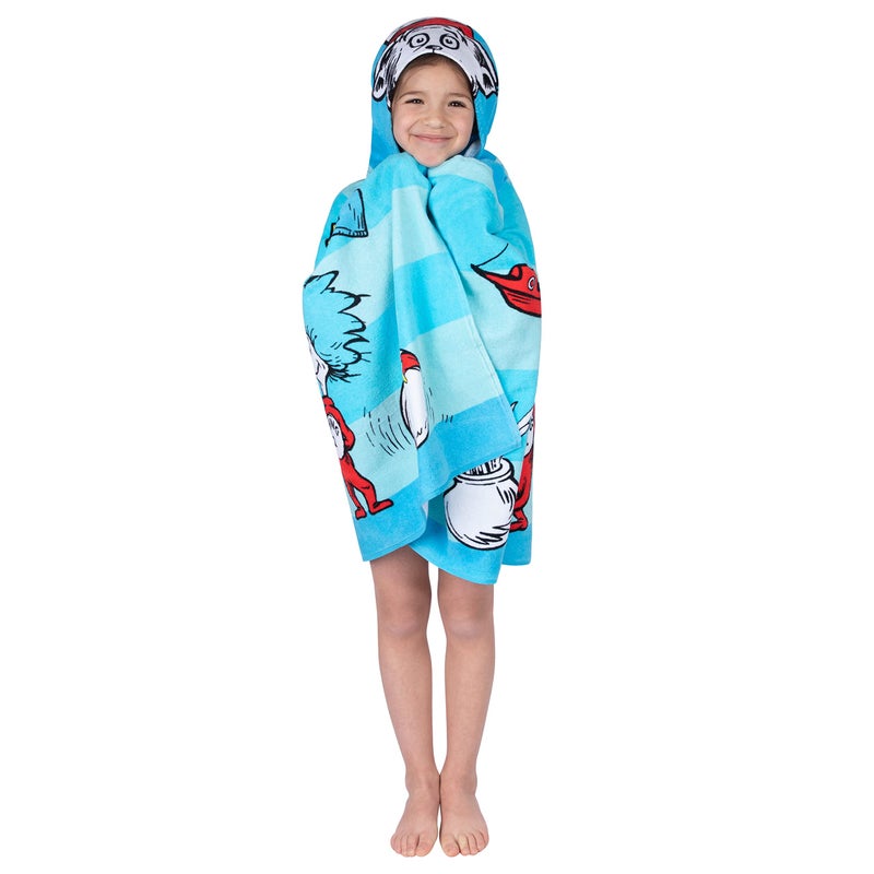 Franco Dr. Seuss Cat In The Hat Bath/Pool/Beach Soft Cotton Terry Hooded Towel Wrap  24 in x 50 in  By Franco Kids - Image 4