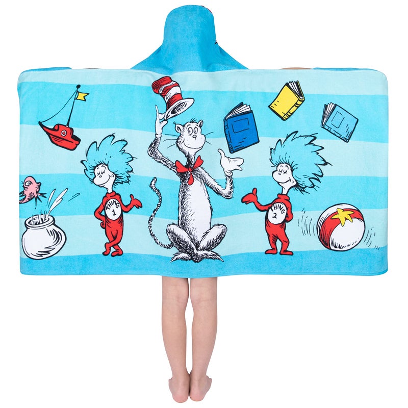 Franco Dr. Seuss Cat In The Hat Bath/Pool/Beach Soft Cotton Terry Hooded Towel Wrap  24 in x 50 in  By Franco Kids - Image 3