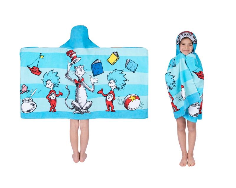 Franco Dr. Seuss Cat In The Hat Bath/Pool/Beach Soft Cotton Terry Hooded Towel Wrap  24 in x 50 in  By Franco Kids - Image 1