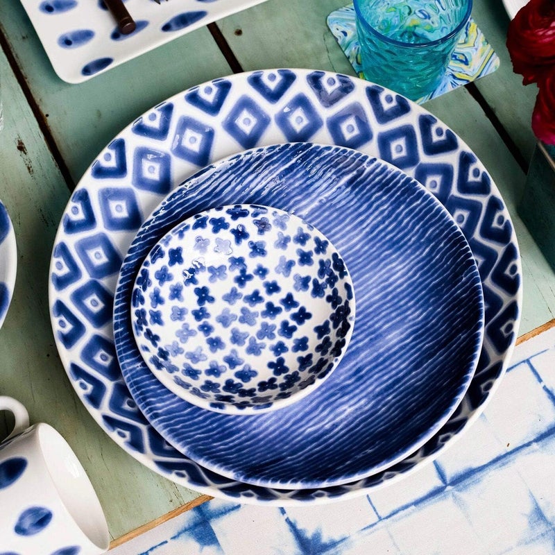 Vietri Vietri Viva Santorini Stripe Pasta Bowl Soup Salad Spaghetti Server 95 D Earthenware Dish Blue  - Image 3