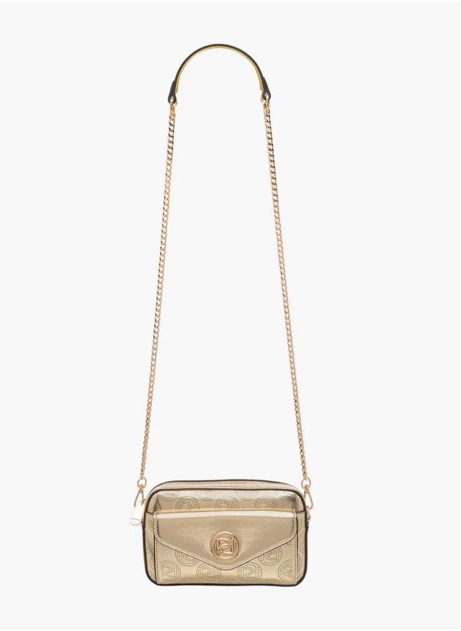 بابريكا Women's Monogram Embellished Crossbody Bag with Chain Strap and Flap Closure