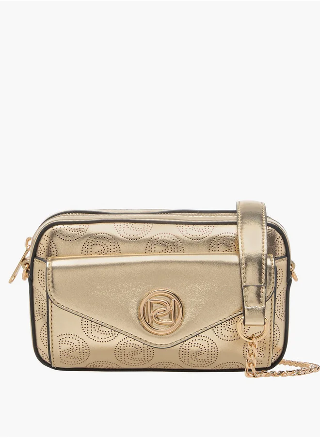 بابريكا Women's Monogram Embellished Crossbody Bag with Chain Strap and Flap Closure