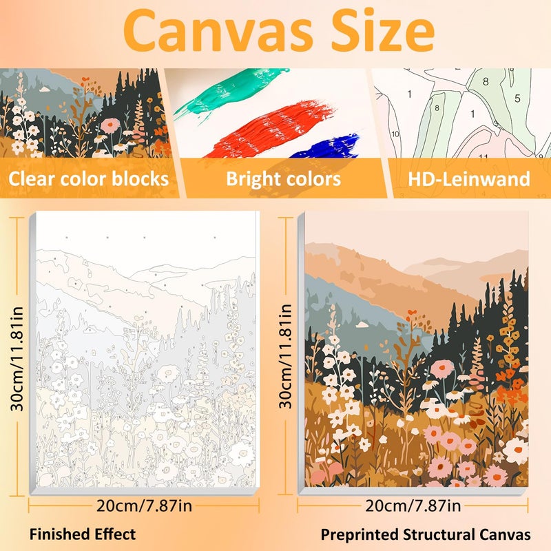 Mandun 3 Pack Landscape Paint by Numbers Kit for Adults with Frame, Wildflowers Paint by Numbers, Landscape Adult Gift Craft Kits 7.8x11.8Inch with Frame and Easel - Image 2